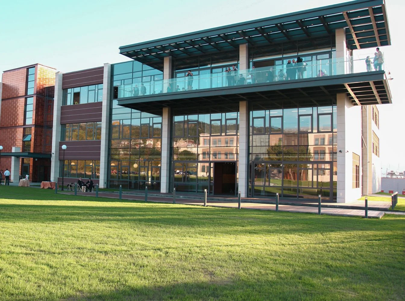 Modern building with glass facade.