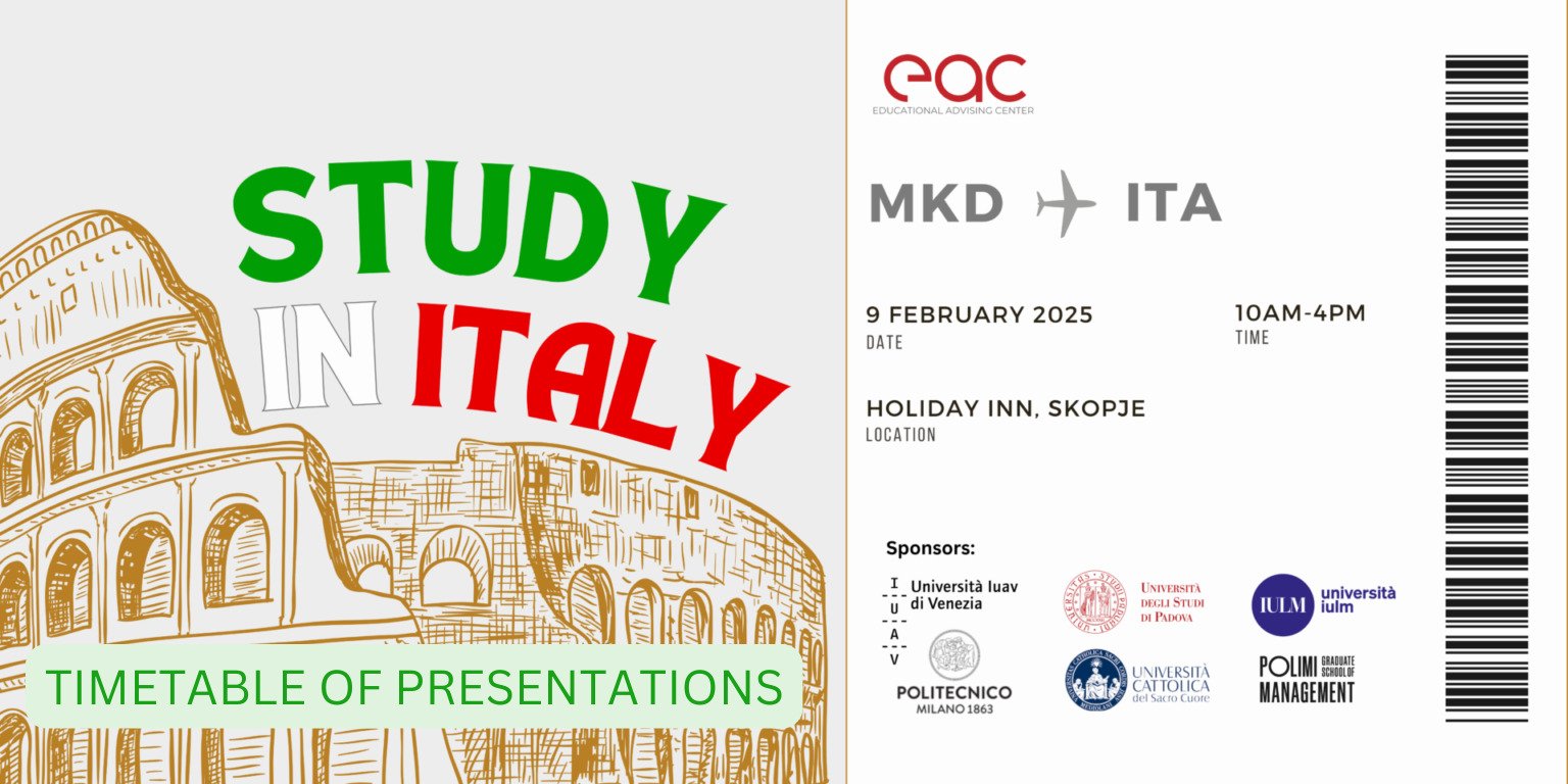 Timetable of Presentations for Study in Italy 2025